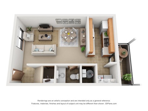 Floor plan for 2 beds, 2 baths, 950 sqft